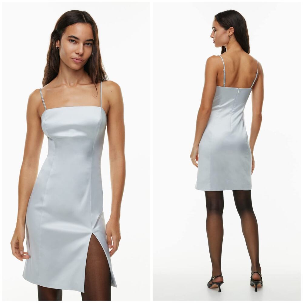 Aritzia Sunday Best Shimmer Satin Knee Dress Size 0 Light Blue Satin Cocktail